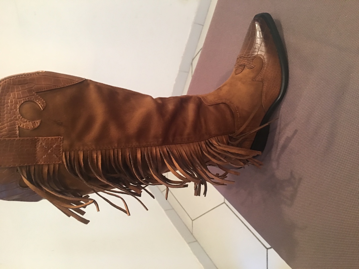 Bottes Femme - Bottes Daim Camel Frange